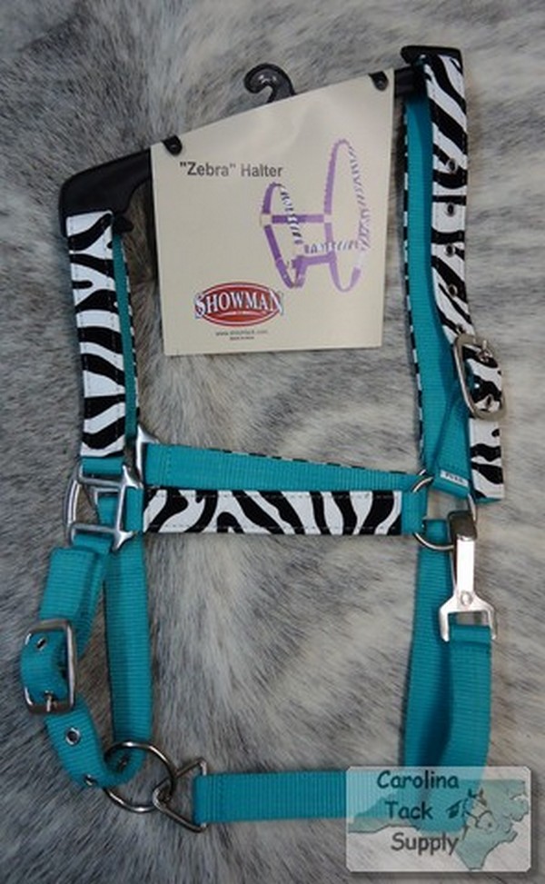 TEAL Nylon Horse Halter With Zebra Print Overlay! NEW HORSE TACK!! eBay