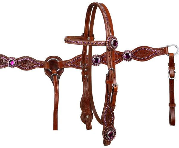 ... Rhinestone Medium Oil Bridle,Breastcollar  Reins Set NEW Horse Tack