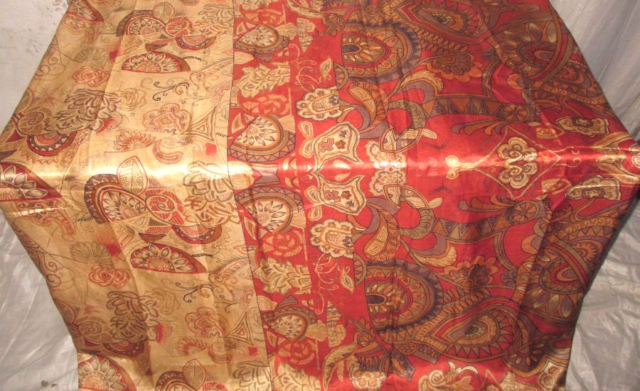 Cream Orange Pure Silk 4 yd Vintage Antique Sari Saree Fabric NR India