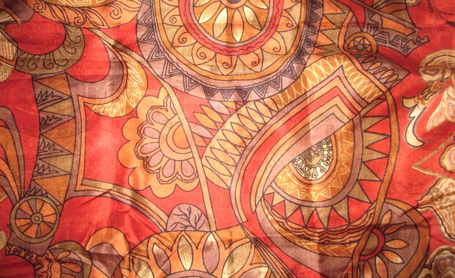 Cream Orange Pure Silk 4 yd Vintage Antique Sari Saree Fabric NR India
