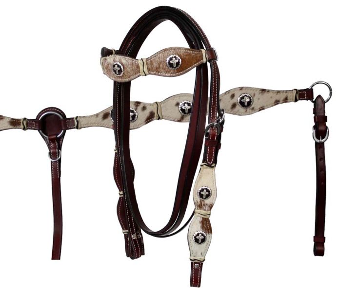 ... Oil Cowhide Covered Bridle Breastcollar and Reins Set NEW Horse Tack