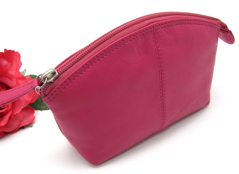 Ili Leather Cosmetic Bag Pouch Fuchsia Makeup Bag New
