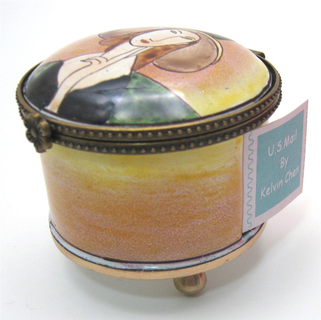 ROUND STAMP BOX POSTAGE STAMP ROLL DISPENSER HOLDER WOMAN WITH HAT NEW eBay