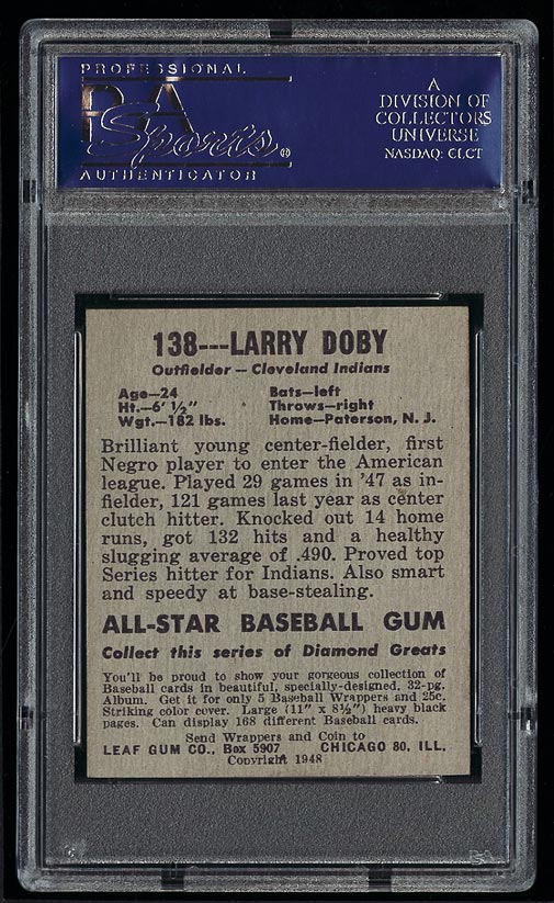 1948 LEAF #138 LARRY DOBY CLEVELAND INDIANS ROOKIE REPRINT CARD